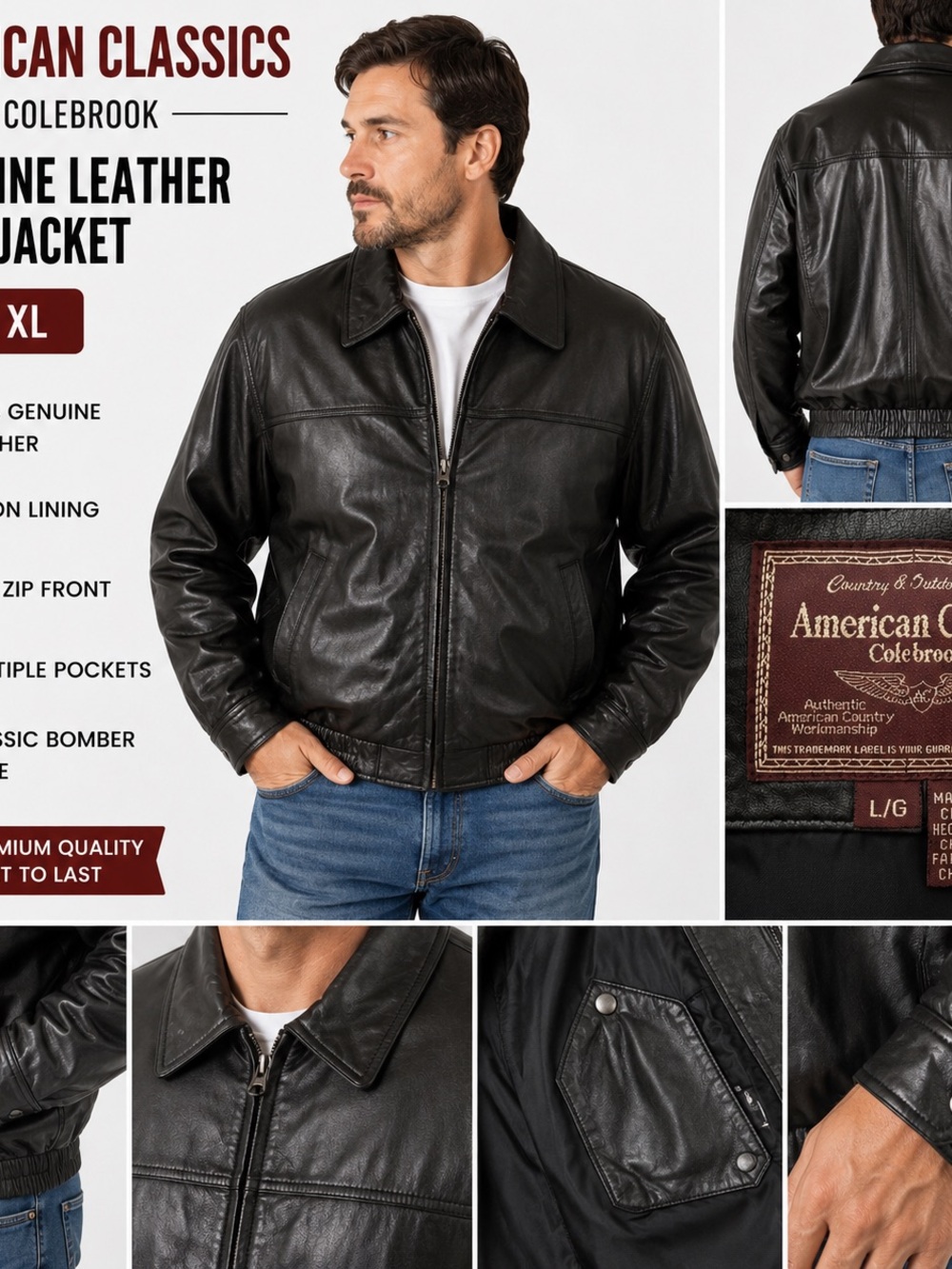 American Classics Black Leather Bomber Jacket